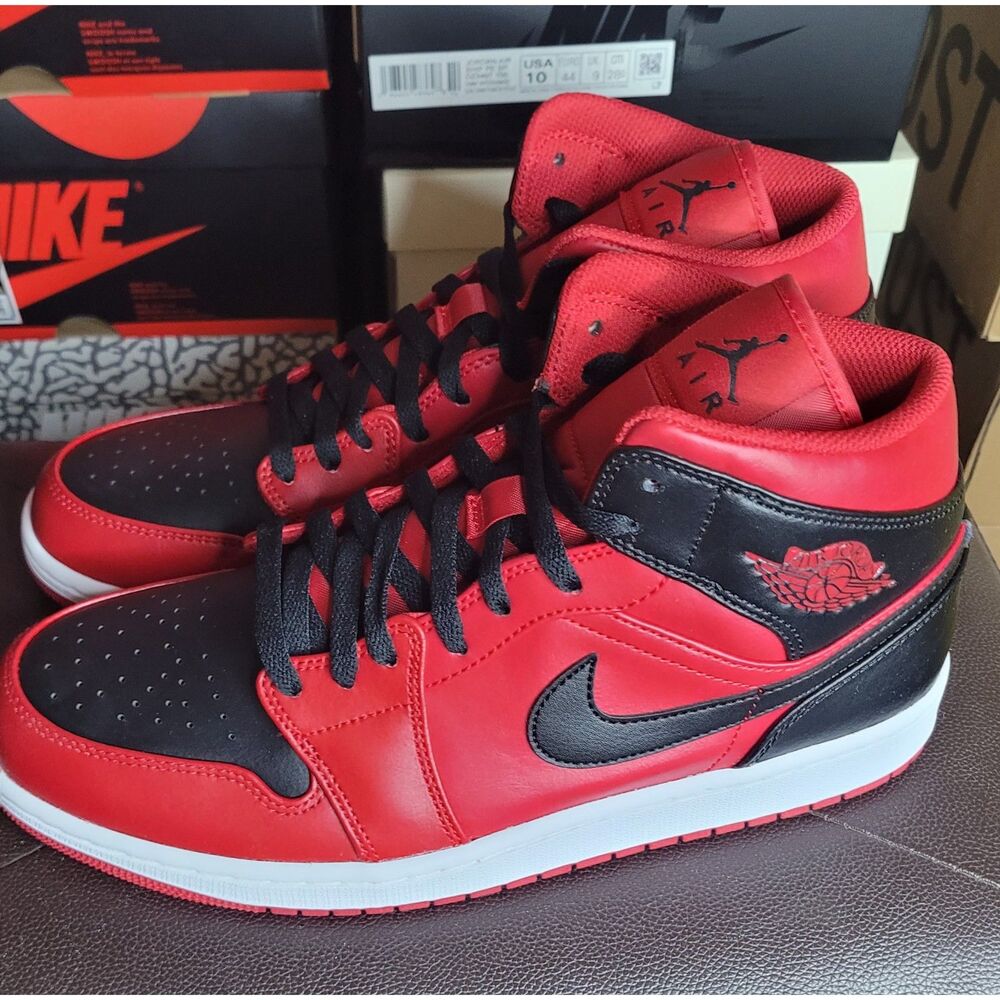 Air Jordan 1 Mid Reverse Bred Gym Red Black 554724-660 Men’s Size 10 New